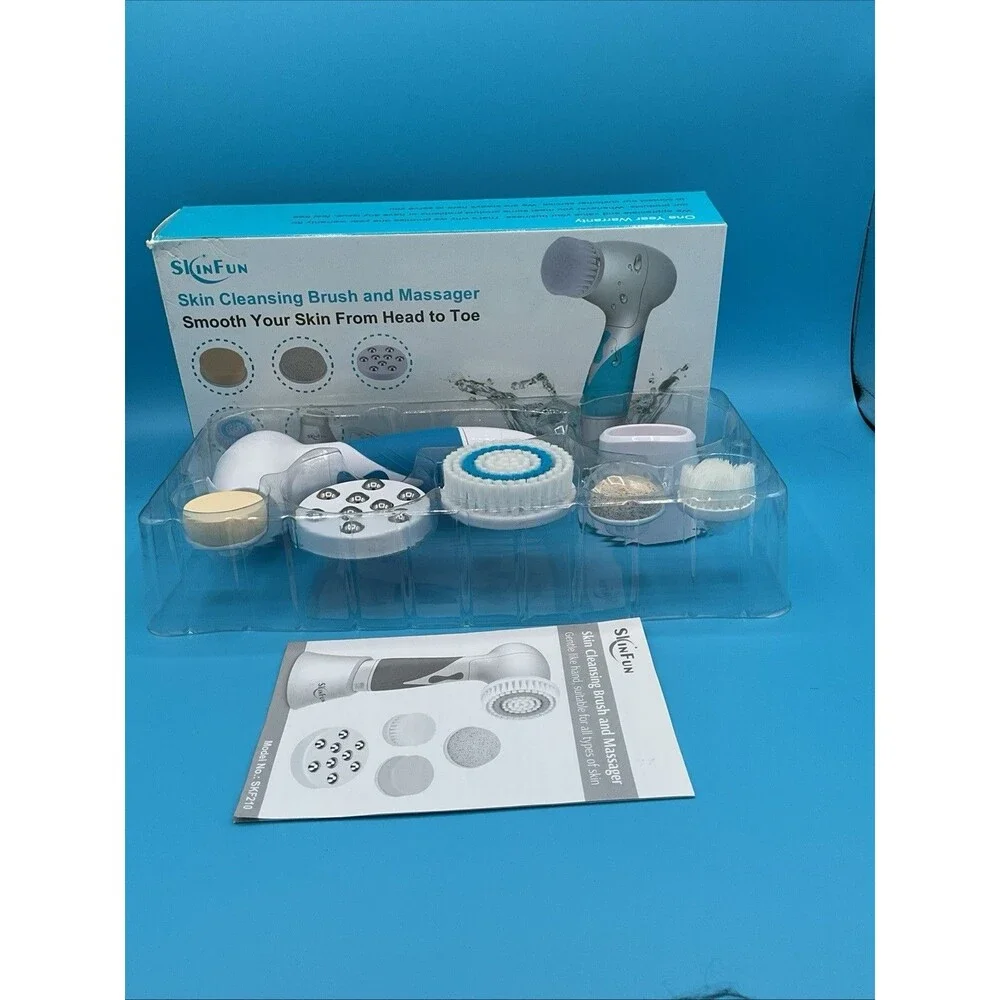 SkinFun Skin Cleansing Brush And Massager,3 Speeds,5 Changeable Heads.EUC